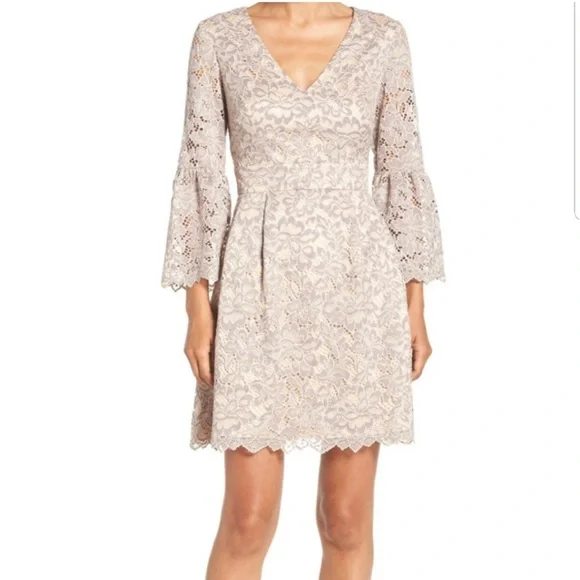 fit and flare dress with bell sleeves Bell Sleeve Fit and Flare Crewneck Long Dress Navy main image 0